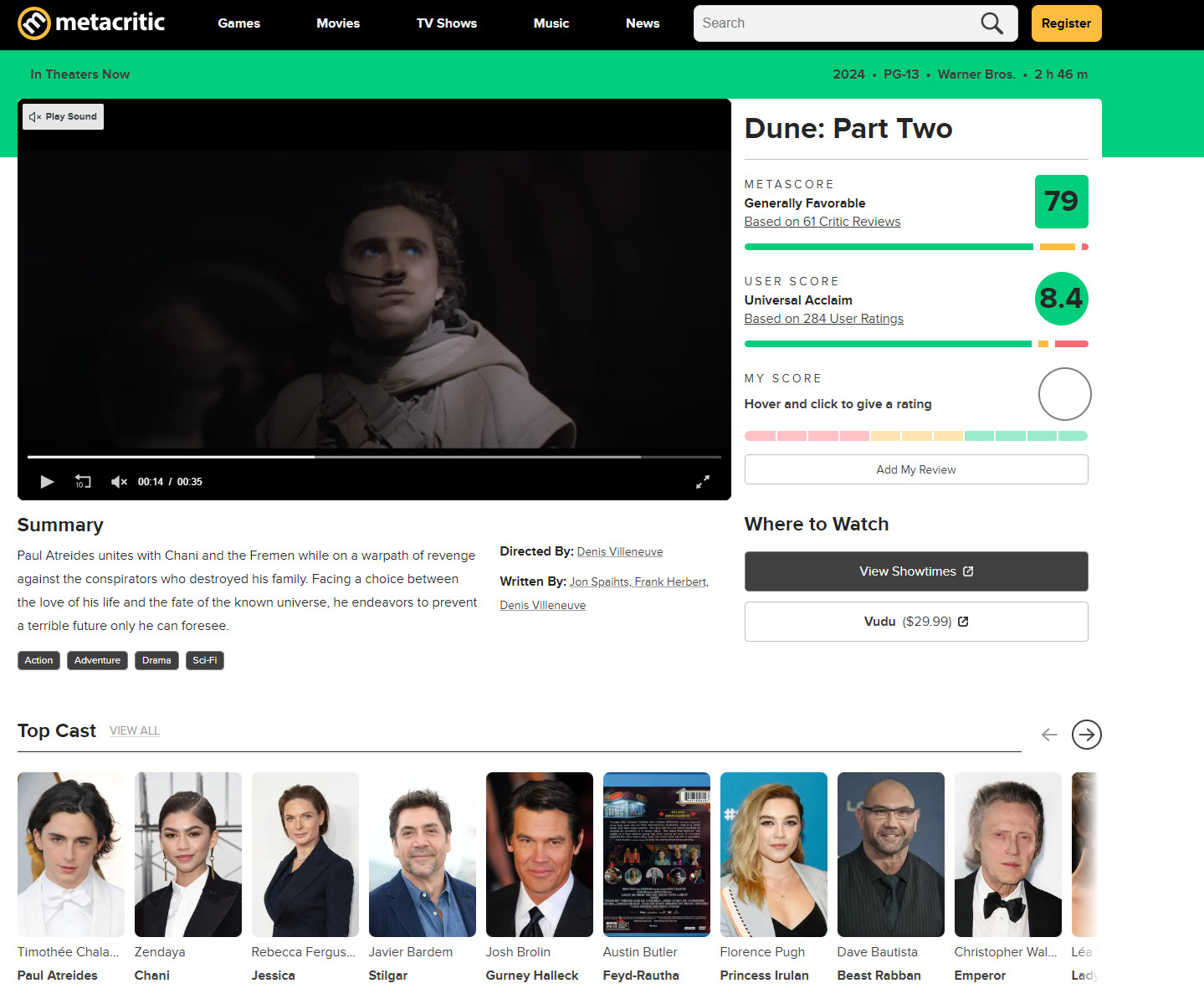 《沙丘2》北美首周末票房大获成功，收入达8150万美元