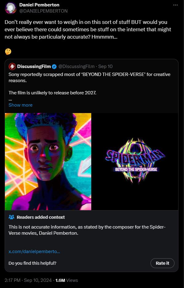 《蜘蛛侠：超越宇宙》制片人澄清电影困境传闻：一切照常进行