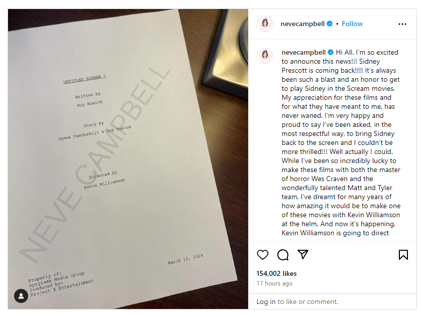 《惊声尖叫》首位女主演员将在第7部电影中回归